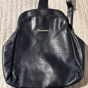 Navy Blue Leather Backpack